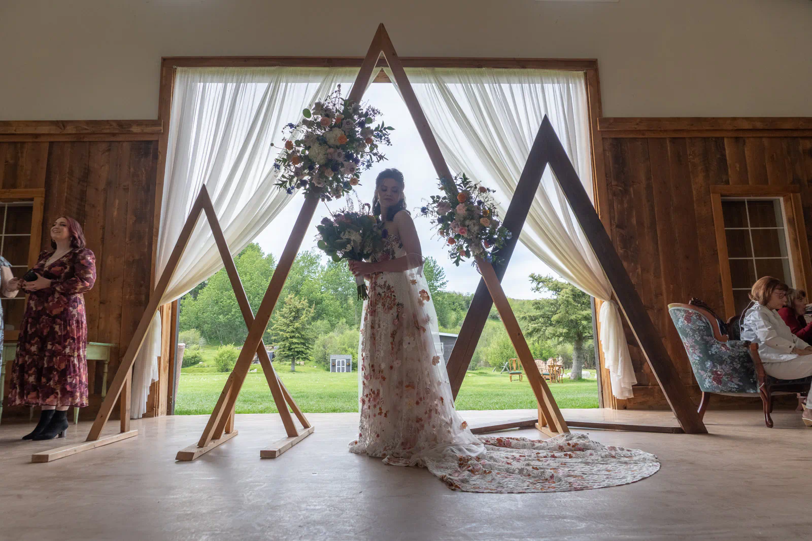 Bride by altar, Montana Wildflower in Red Lodge, Montana