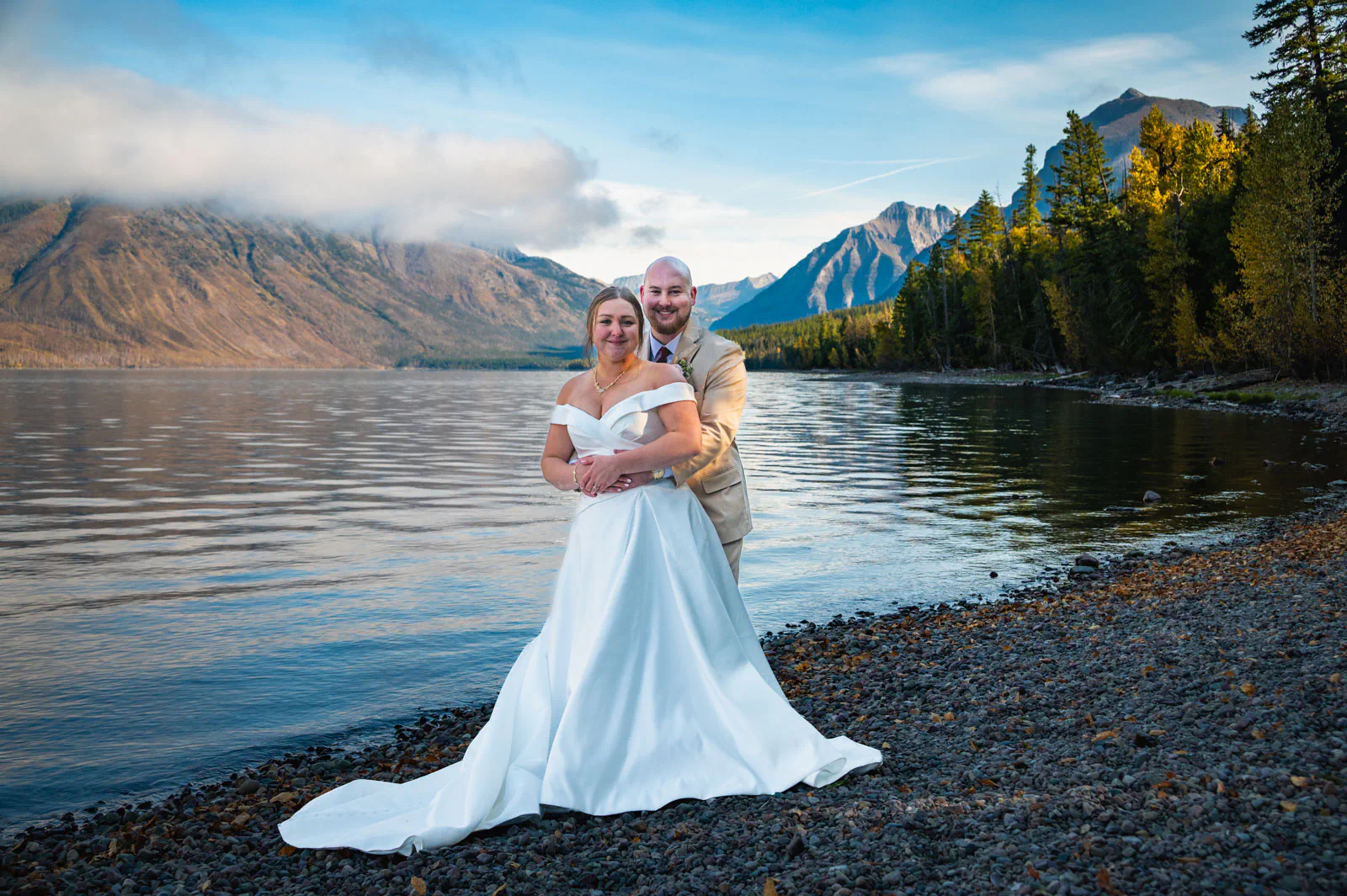 Bride and Groom portrait lake McDonald Glacier National Park Montana
