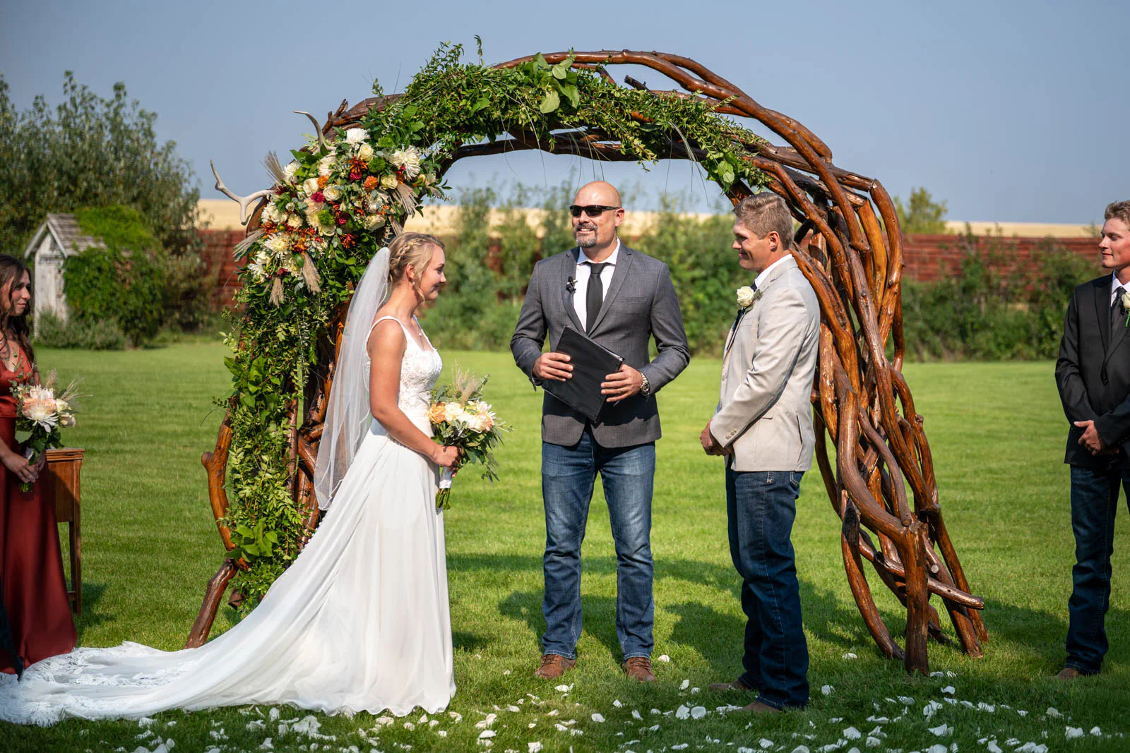 Wedding ceremony at Rockin TJ Ranch, Bozeman, Montana