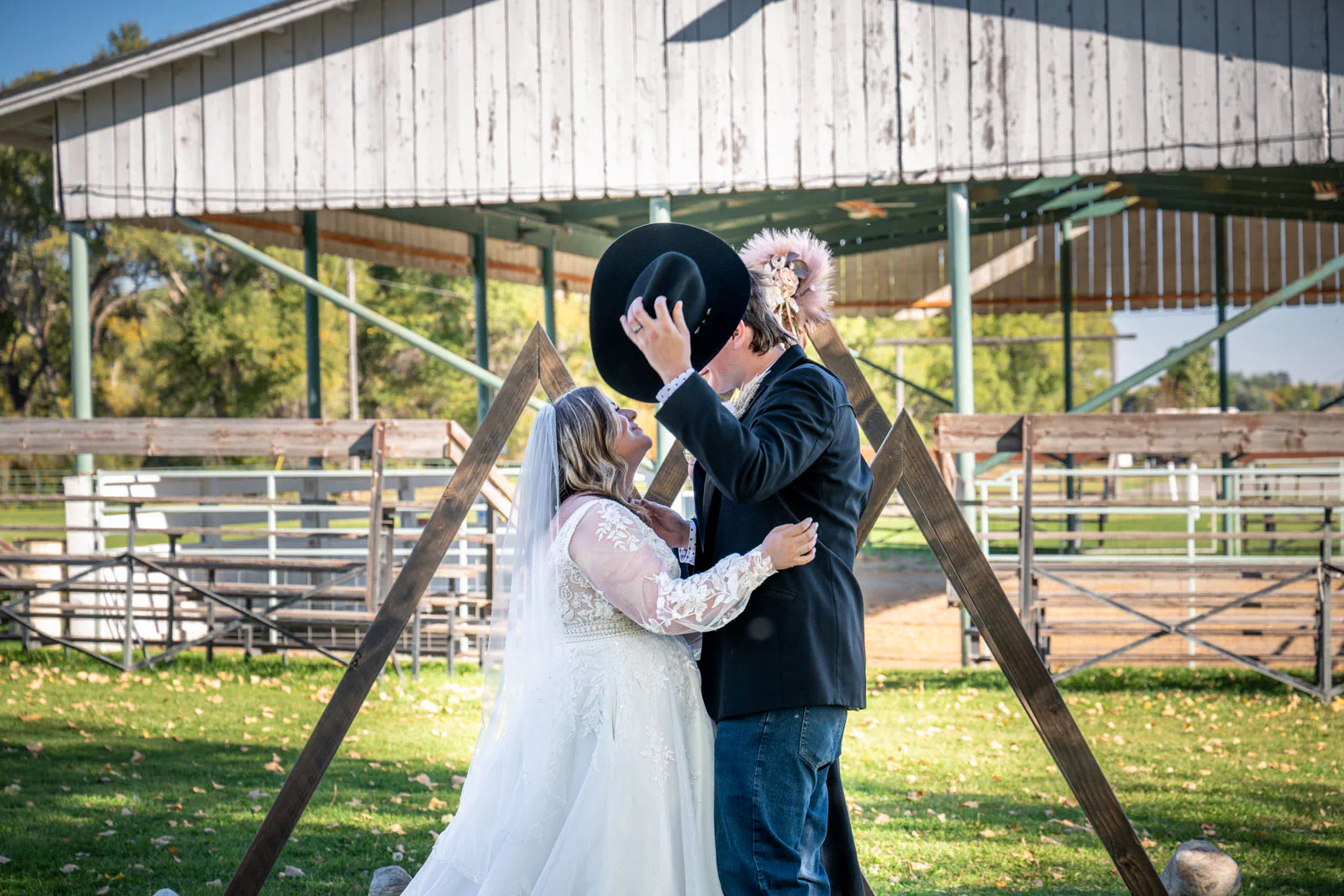 Wedding couple about to kiss during ceremony in Big Timber Montana