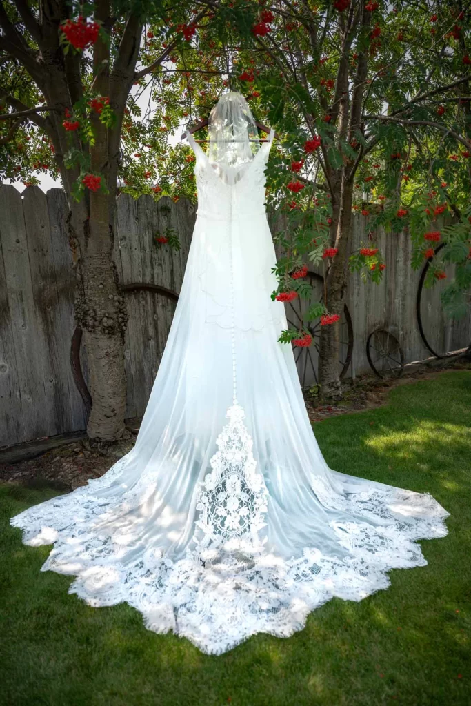 Bride's dress on display